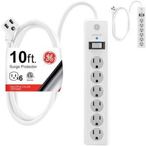 ปลั๊กพ่วงป้องกันไฟกระชาก Ge ยาว 10 ฟุต 6 ช่องเสียบ พร้อมฝาครอบนิรภัย ปลั๊กแบบแบน ได้รับการรับรองมาตรฐาน ETL - Product Image 1