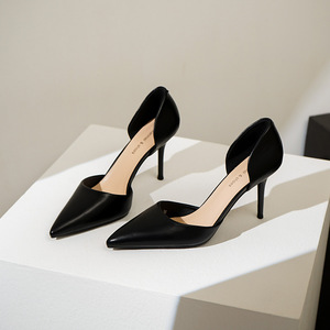 Escarpins D'Orsay à talon aiguille en cuir verni, bout pointu, confortables pour femme 6691-1 - Product Image 1