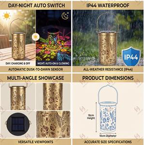Linterna solar para decoración colgante de exterior, linterna cilíndrica hueca de metal con diseño de colibrí, con proyección colorida, IP44, resistente <span class=keywords><strong>al</strong></span> agua, para patio - Product Image 2