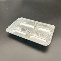 Barquette jetable rectangulaire en aluminium à 4 compartiments, qualité alimentaire, pour préparation de repas, traiteur, plats à emporter, boîte à lunch