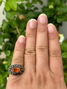 Vintage Mexican Fire <b>Opal</b> <b>Ring</b> Sterling Silver Black Spinel Halo Handmade Jewelry Luxury Gemstone Statement <b>Ring</b> - Product Image 6