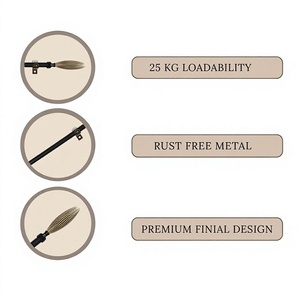 Classic <b>Black</b> Curtain Pole with Bronze Striped Finial and Metal <b>Bracket</b> - Product Image 2