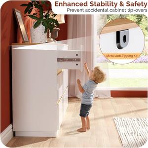 <span class=keywords><strong>Commode</strong></span> moderne en bois blanc laqué à <span class=keywords><strong>6</strong></span> <span class=keywords><strong>tiroirs</strong></span> avec dessus marron pour chambre à coucher - Product Image 2