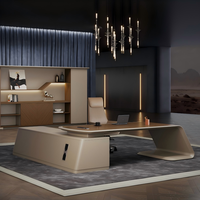 Bibliothèque de bureau exécutive moderne de luxe, armoire de rangement architecturale pour PDG avec éclairage LED pour ensemble de bureau complet
