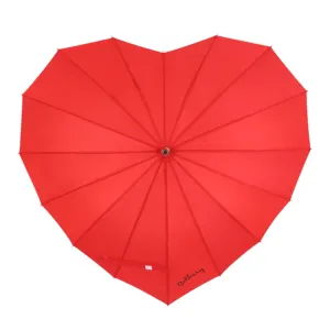 16 पसलियों ईवा संभाल सीधे शीसे रेशा फ्रेम लाल रंग दिल के आकार छाता शादी के लिए