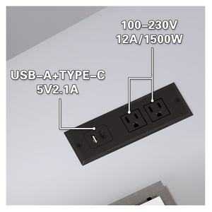 Tùy chỉnh chúng tôi tiêu chuẩn Bàn đồ nội thất ổ cắm bảng ổ cắm máy tính để bàn gắn lõm Dải điện với 2 AC cửa hàng kép USB 5v2.1a - Product Image 2