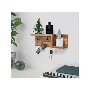 Porte-clés en <span class=keywords><strong>bois</strong></span> pour mur, organisateur décoratif pour courrier <span class=keywords><strong>et</strong></span> clés avec 4 crochets pour clés, étagère flottante murale - Product Image 4
