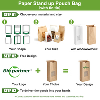 Sachets Doypack en papier kraft blanc jetables avec fermeture à lien métallique, pour café, biscuits et pâtisseries, avec fenêtre, vente en gros