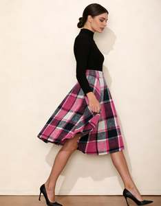 Joyinspring <b>Women's</b> Natural Waist Plus Size Rose <b>Red</b> Checkered Casual Fishnet <b>Skirt</b> - Product Image 5