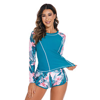 Maillot de bain 2 pièces pour femme Aide, avec protection solaire, pour surf, à manches courtes, imprimé, pour plongée, séchage rapide, antibactérien