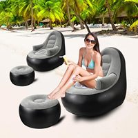Portable Blow Up Canapé Canapé Accoudoir Ottoman Dossier Air Valves Floqué Paresseux Canapé Gonflable Chaise Canapé Salon pour Plage Camping