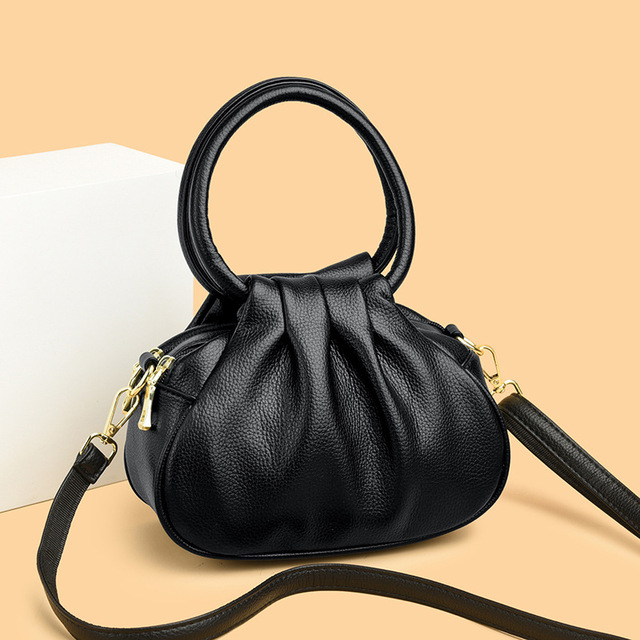 2026 New Minimalist Pebbled PU Leather Gathered Pleated Body Rolled Top Handles Women Shoulder Bag Daily Casual Outing wholesale