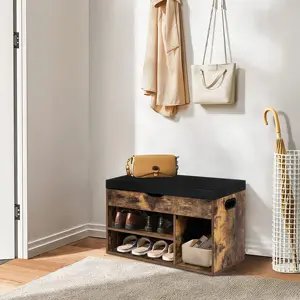 Rustic Brown Shoe Rack Storage Organizer Shoe Bench With Cushion For Entry