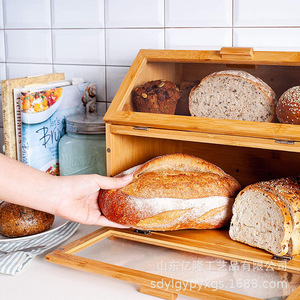 Bamboo Bread Box 2 Tier <b>Storage</b> <b>Kitchen</b> Bread <b>Container</b> With Lid Wood Grain Color - Product Image 2