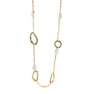 Collier de perles en acier inoxydable 316L plaqué or PVD, durable et résistant, longue chaîne avec perles irrégulières - Product Image 2