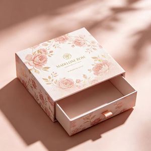 LUXE Premium Rigid Gift <b>Box</b> Rectangle Ivory Board Drawer <b>Box</b> Gold Foil Printing Hot Stamping Logo with Ribbon High-End P - Product Image 4