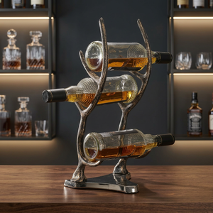 Antique <b>Metal</b> Wine <b>Rack</b> With 3 Bottle Capacity Display Stand For Home Furniture - Product Image 5