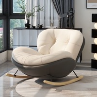 Fauteuil à bascule avec ottoman rembourré en tissu capitonné crème gris, base en forme de traîneau, pour salon, hôtel, appartement, chambre à coucher
