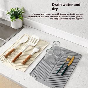 Tapis de drainage en silicone à double niveau pour bols et baguettes, protection anti-éclaboussures pour comptoir, séparateur d'évier, barrière de bord de bassin d'eau - Product Image 3