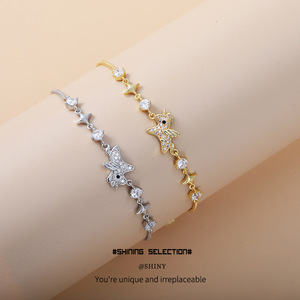 Star Pattern <b>Copper</b> Alloy <b>Bracelet</b> With Crystal Inlay Adjustable For Everyday Wear - Product Image 3