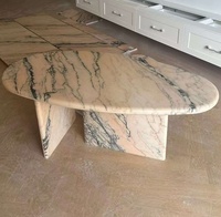 Table basse de salon moderne de luxe en forme de T, en marbre rose, avec plateau en pierre simple pour appartement