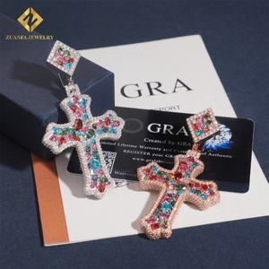 Hip Hop Custom New Jewelry <b>Charm</b> Pendant Iced Out 925 Silver Colorful VVS Moissanite Diamond Solid Back <b>Cross</b> Pendant Men Women - Product Image 4