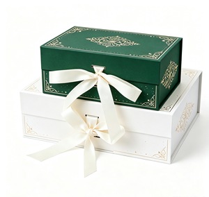 Elegant Rigid Gift Boxes with Gold Foil Design and Satin Ribbon High-End Packaging for Gift Party - Product Image 1