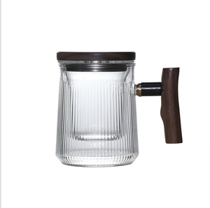 Japanese-Style Eco-Friendly Heat-Resistant <b>Glass</b> Tea <b>Cup</b> with Wooden Lid Water Separation Office Filter Stocked - Product Image 1