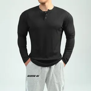 Schnelltrocknend Schwergewicht sportliches Langarm-T-Shirt Herren solide Farbe Fitnessbekleidung Herren Training Enges Oberteil