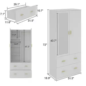 Гардероб, мебель для спальни с зеркалом, белый угловой шкаф, шкаф для одежды, шкаф с зеркальными ящиками и дверями