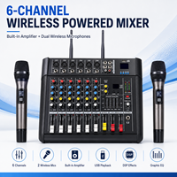 AOFO Mixeur audio professionnel 6 canaux 400W avec amplificateur intégré, USB, deux microphones sans fil pour sonorisation de scène KTV