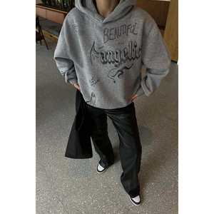 Sweat-shirt et sweat à capuche gris imprimé surdimensionné pour femme - Product Image 4