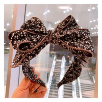 Headband pita besar bergaya peri, desainer Korea, vintage, motif bunga, multi-layer, dengan kawat