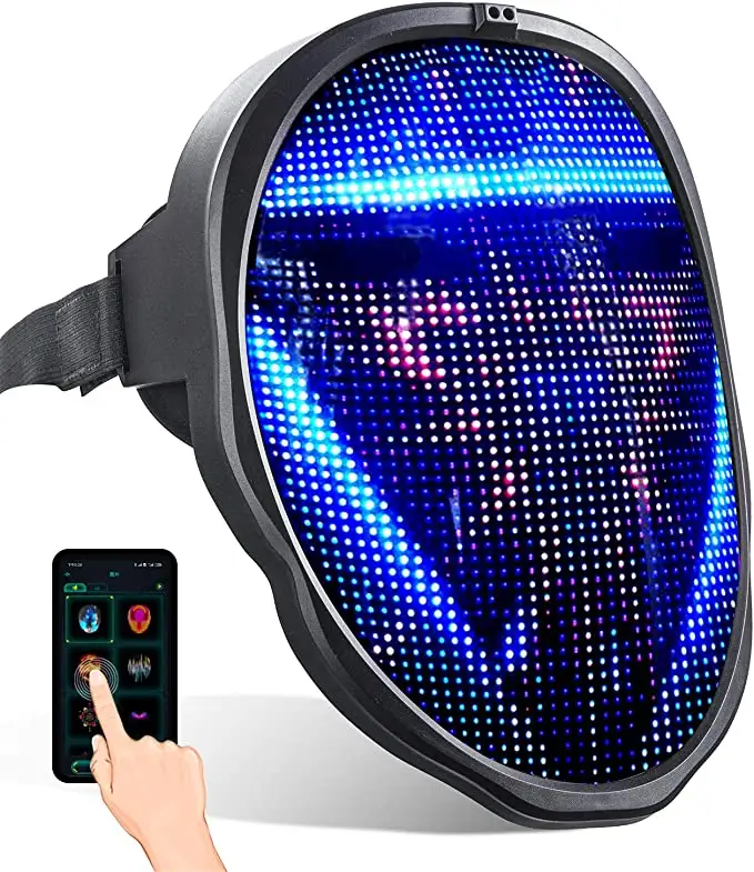 Máscara de led para adultos para edm, fantasia, cosplay, festa, rosto inteiro, led, halloween, com aplicativo, azul programável