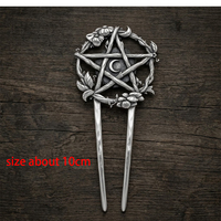 Épingle à cheveux florale pentacle, Pique à cheveux phases lunaires style sorcière, Accessoire de coiffure pour chignon rituel céleste païen pour femme
