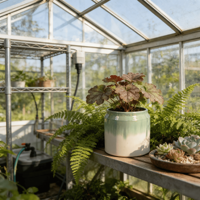 Livraison Gratuite Stock US Expédition Rapide en 3 Jours Ensemble de 2 Pots de Fleurs en Céramique Faits Main Vert-Blanc Glaçure Respirante pour Jardin