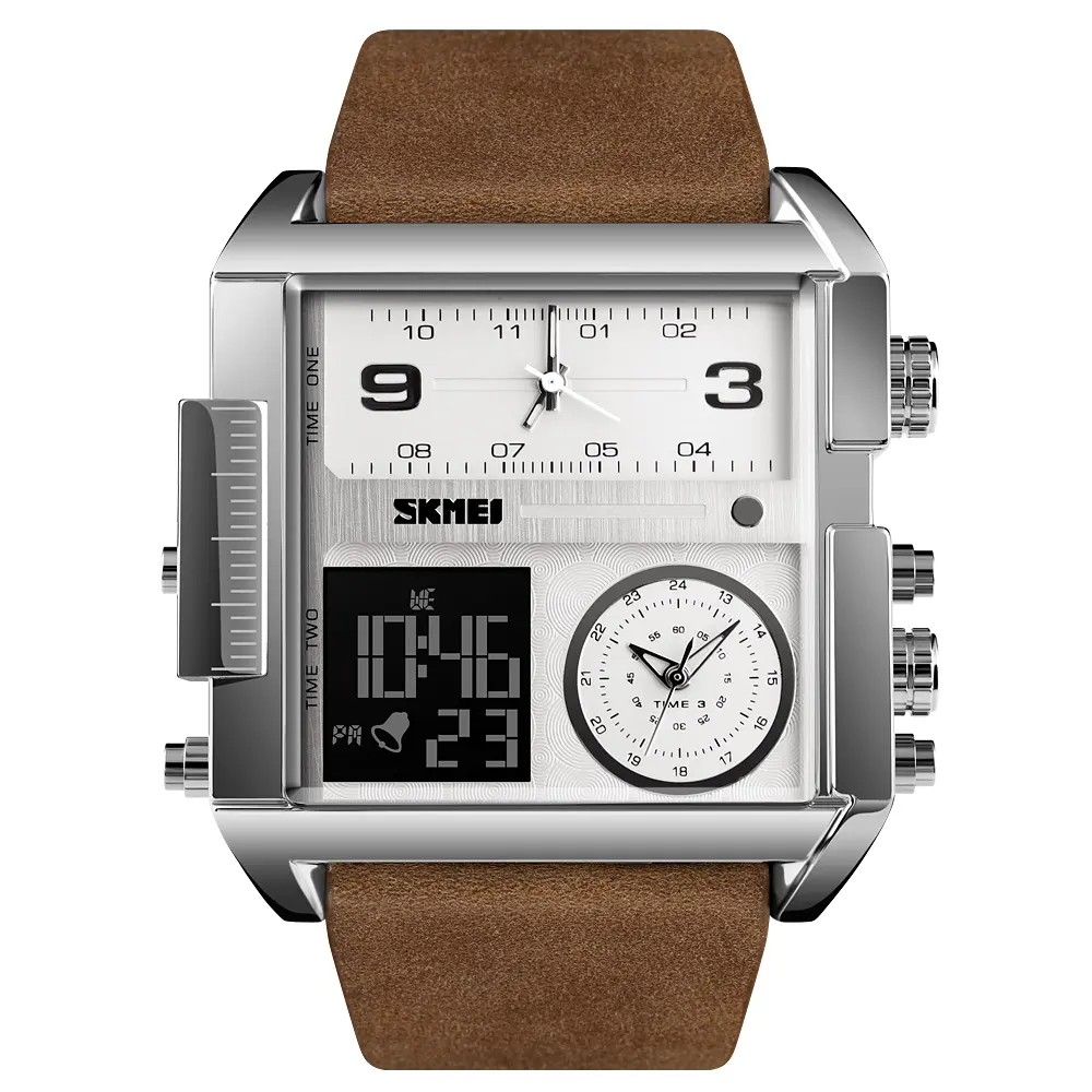 SKMEI 1391&1584 two sizes 3 time relojes hombre quartz digital wristwatches luxury watches men wrist watch leather band