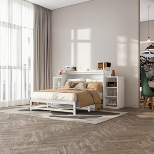 <span class=keywords><strong>Lit</strong></span> Murphy moderne en pin pleine grandeur avec tiroirs de rangement spacieux et étagères pliables <span class=keywords><strong>pour</strong></span> chambres d'amis ou chambres compactes, blanc - Product Image 3