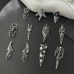 10 Pezzi Decorazioni per Unghie Gotiche in Metallo Teschio Ragno Ala Lancia <span class=keywords><strong>Borchie</strong></span> 3D Punk Scuro Halloween per Manicure - Product Image 4