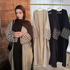 Gaun Abaya Muslim Wanita Modis Sharut New Turkey EID Ramadan, Bordir Crepe Palestina Kefiyyeh Dubai, Gaya Kimono untuk Remaja Putri - Product Image 1