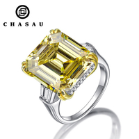 Bague de fiançailles en argent sterling 925 avec zircone cubique rose, blanche et jaune, taille émeraude, solitaire, baguette, 3 pierres, 9 carats