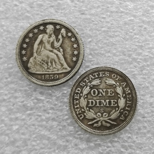 1842-1859 Koin 1 Dime Amerika Serikat "Seated Liberty Dime" Gaya Antik, Koin Peringatan, Hadiah, Dekorasi Rumah - Product Image 6