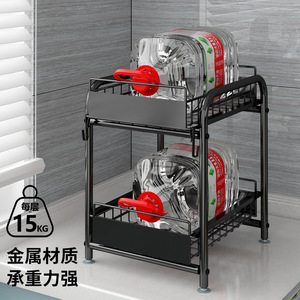 Estante de almacenamiento de cocina de 2 niveles, organizador metálico resistente para botellas de agua, ahorra espacio en el gabinete. - Product Image 1