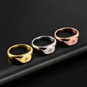 Loftily-anillo de acero inoxidable con estrella tallada rugosa para mujer, sortija redonda de Micro circón dorado, joyería para mujer, oro, plata, oro rosa plateado - Product Image 1