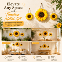 Décoration murale moderne en métal 3D en forme de tournesol - Fleur en fer jaune à suspendre pour salon et clôture de jardin