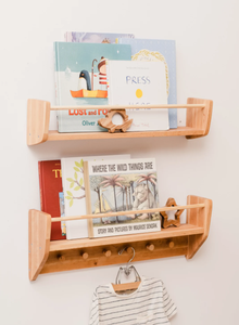 Decoración arte Babyroom decoración madera guardería estantes niños pared estantería con gancho - Product Image 4