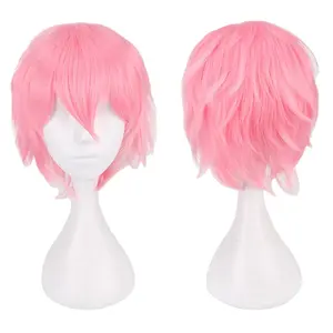 20 Kleuren Mode Synthetisch Zwart Rood Roze Kort Steil Haar Pruik Jongen Feest Hittebestendig Haar Mannen Cosplay Pruiken