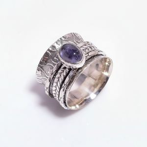 Bague de méditation en argent sterling 925 avec pierres précieuses en tanzanite naturelle, bijoux en argent avec pierres précieuses, bijoux en argent tendance pour femmes - Product Image 1
