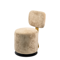 Taburete de Maquillaje Redondo Tapizado de Diseño Nórdico, Tela de Peluche Suave y Soporte Metálico Resistente con Acabado Dorado