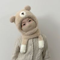 Chapeau pour bébé, écharpe, masque, protection des oreilles, chapeau à capuche pour enfants, chapeau en peluche ours en Teddy pour l'automne et l'hiver